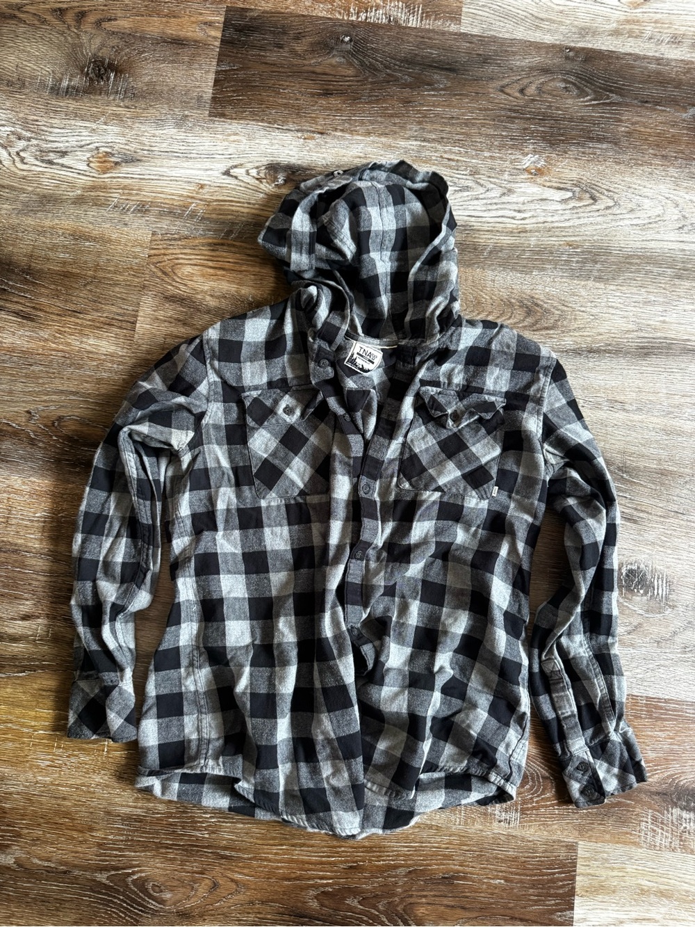 TNA Men's Black & Gray Plaid Hooded Button-Down Shirt